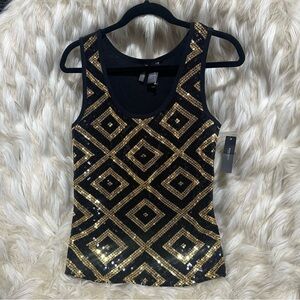NWT Bisou Bisou Sequin Black & Gold Tank Top Size Medium